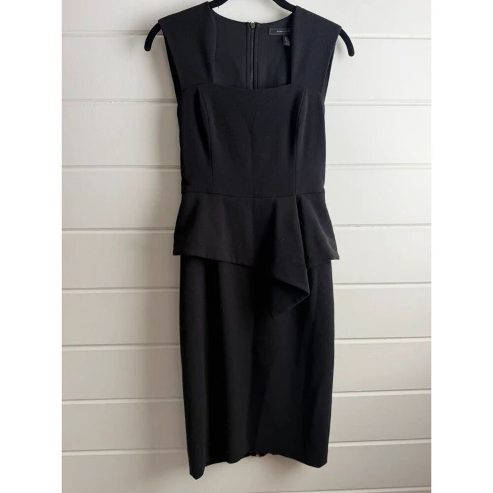 BCBG Black Peplum Sheath Cocktail Dress - Square Neck - Size 0